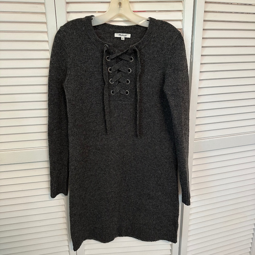 Madewell Tie Front Sweater Dress long sleeve